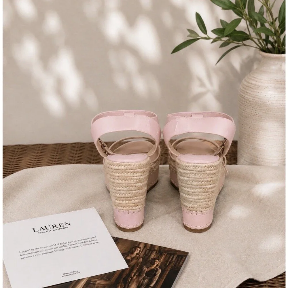 Lauren Ralph Lauren Hilarie Espadrille Platform Wedge Sandals 9B Leather